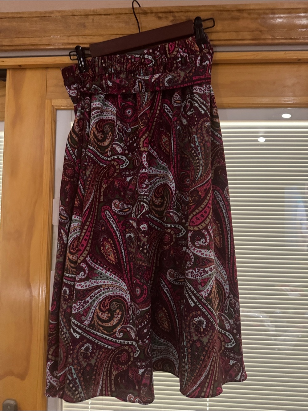 Talbots Burgundy Paisley A-Line Midi Skirt with Pink Accents